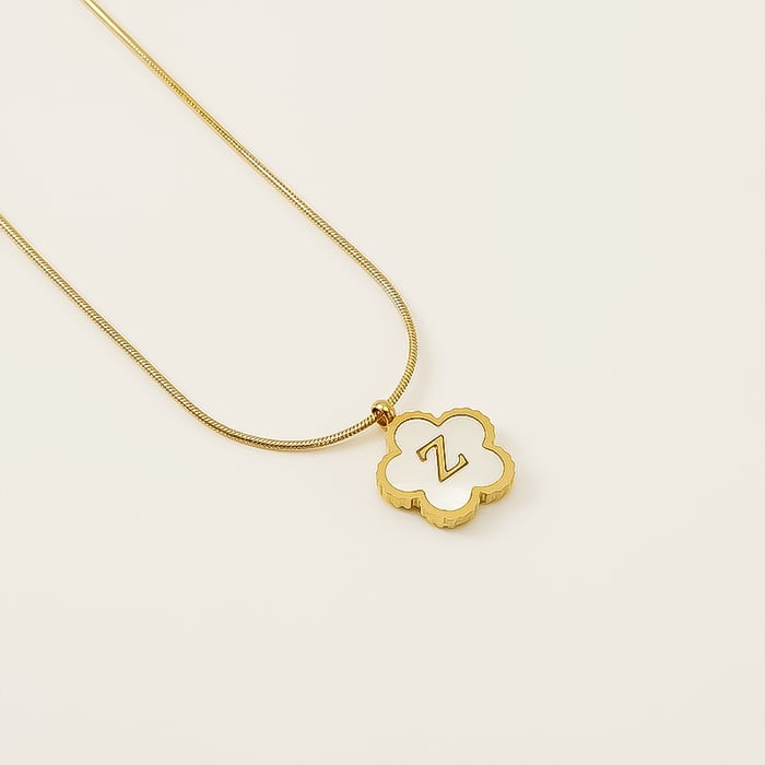 1 piece simple hign-end style five-leaf clover shape stainless steel  gold plated inlay shell women's pendant necklace